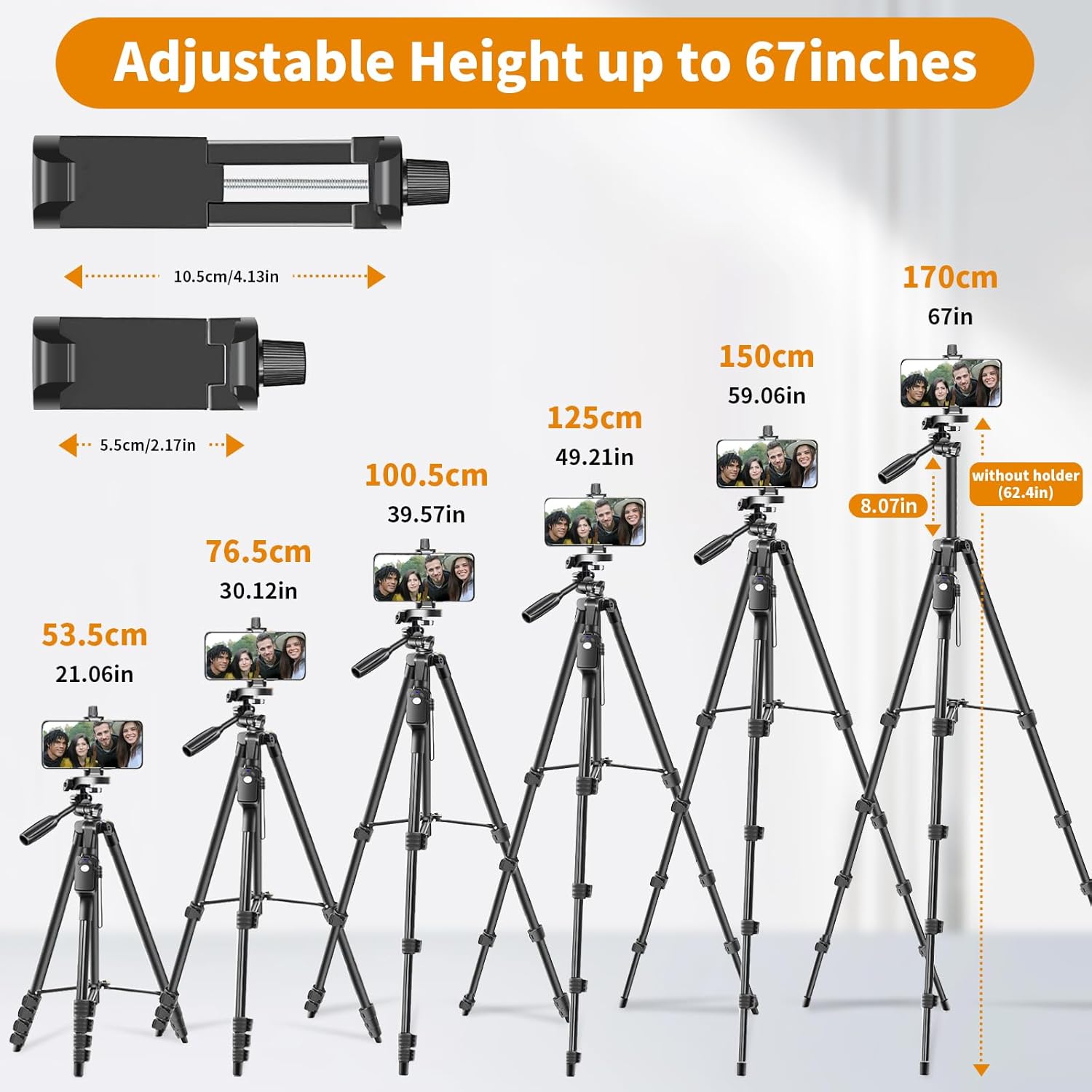 XXZU Tripod, 67" Camera Tripod with Travel Bag, Cell Phone Tripod with Remote, Aluminum Portable Tripod Stand with Phone Tripod Mount & 1/4”Screw, for Phone/Camera/Projector/DSLR/SLR - Image 2