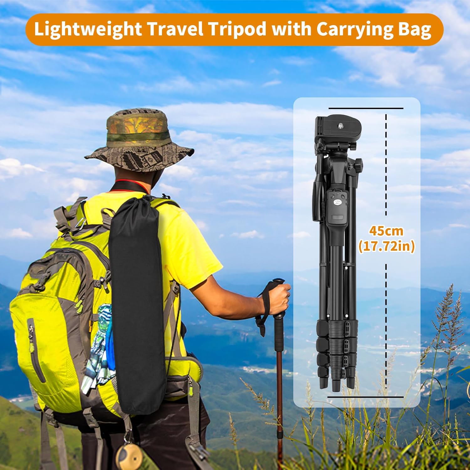 XXZU Tripod, 67" Camera Tripod with Travel Bag, Cell Phone Tripod with Remote, Aluminum Portable Tripod Stand with Phone Tripod Mount & 1/4”Screw, for Phone/Camera/Projector/DSLR/SLR - Image 6